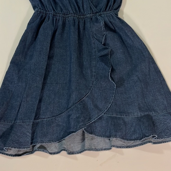 J. Crew Mercantile Denim Jean Ruffle Faux Wrap Dress Sz XXS - Picture 9 of 10